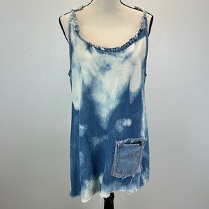 ⭐️🌸Denim dress bleached raw hem distressed custom made handcrafted wearable art